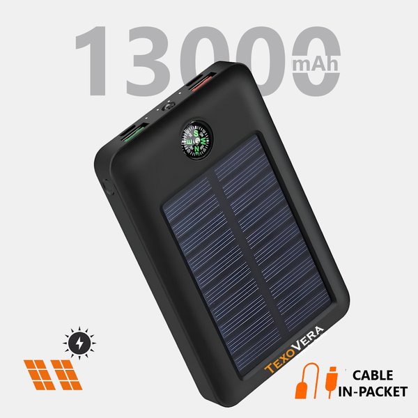 Solar Power Bank 13000 mAh with 15W Solar Charging and Lithium Polymer Battery (Compas-solar-13K)