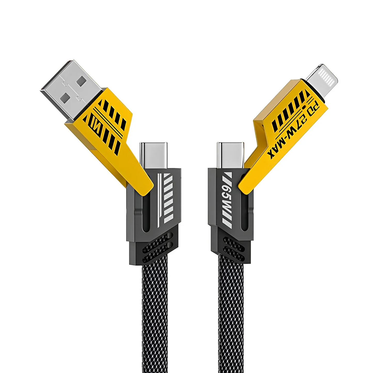 akvaari 4-in-1 65W Fast Charging Flat Cable with USB, Lightning, C-Type Ports