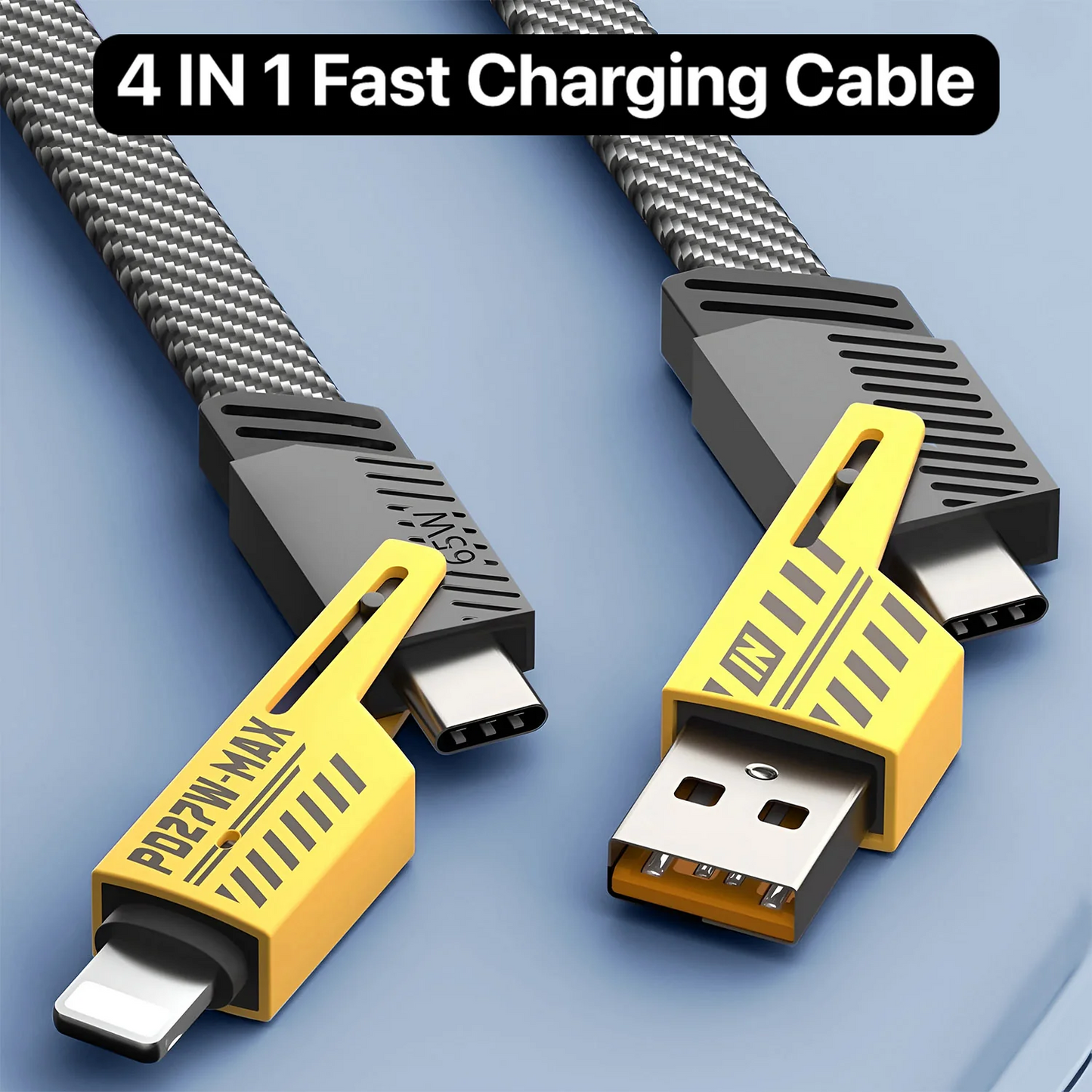 akvaari 4-in-1 65W Fast Charging Flat Cable with USB, Lightning, C-Type Ports