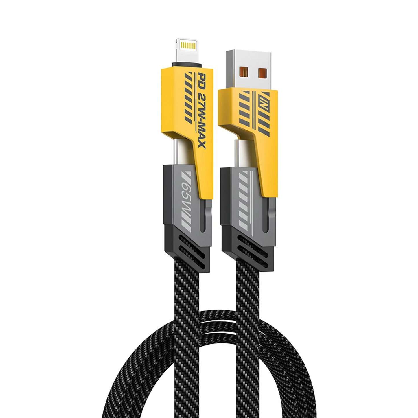 akvaari 4-in-1 65W Fast Charging Flat Cable with USB, Lightning, C-Type Ports