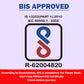 BIS Approved logo with certification details on a light purple background
