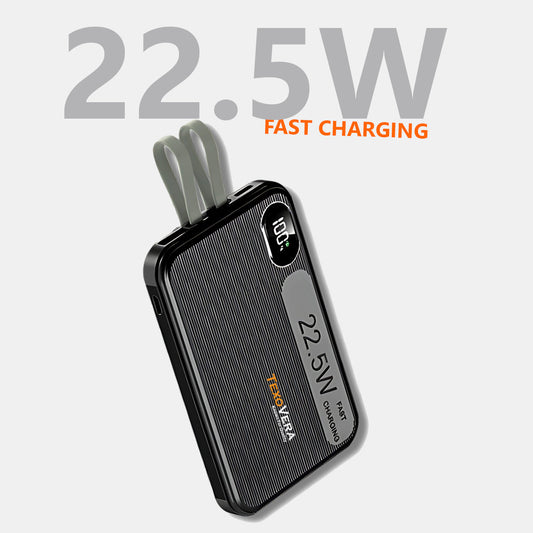 10000mAh 22.5w Power Bank | Digital Display , Built-in Type-C & Lightning Cable- Mix color