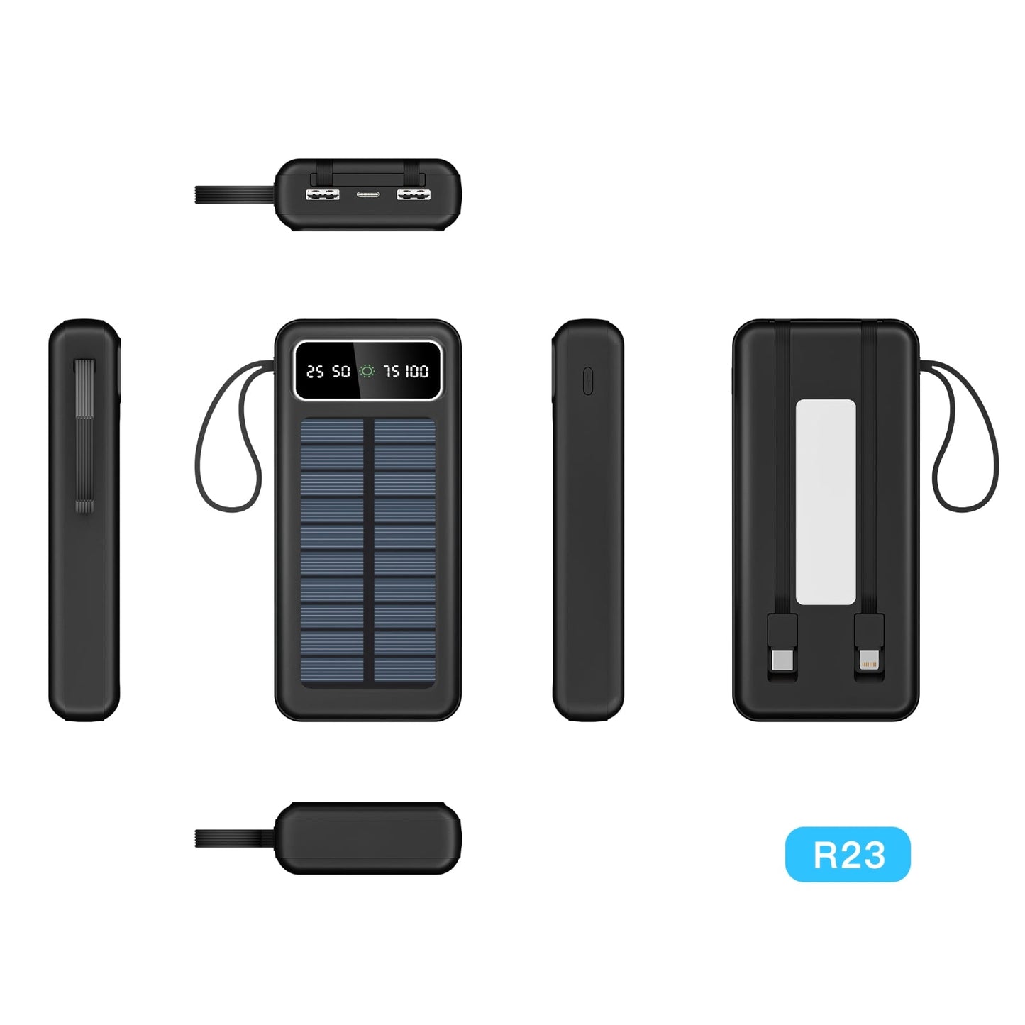 Solar Power Bank 20000 mAh - 15W Solar with Lithium Polymer Battery (R23-Solar-20K)