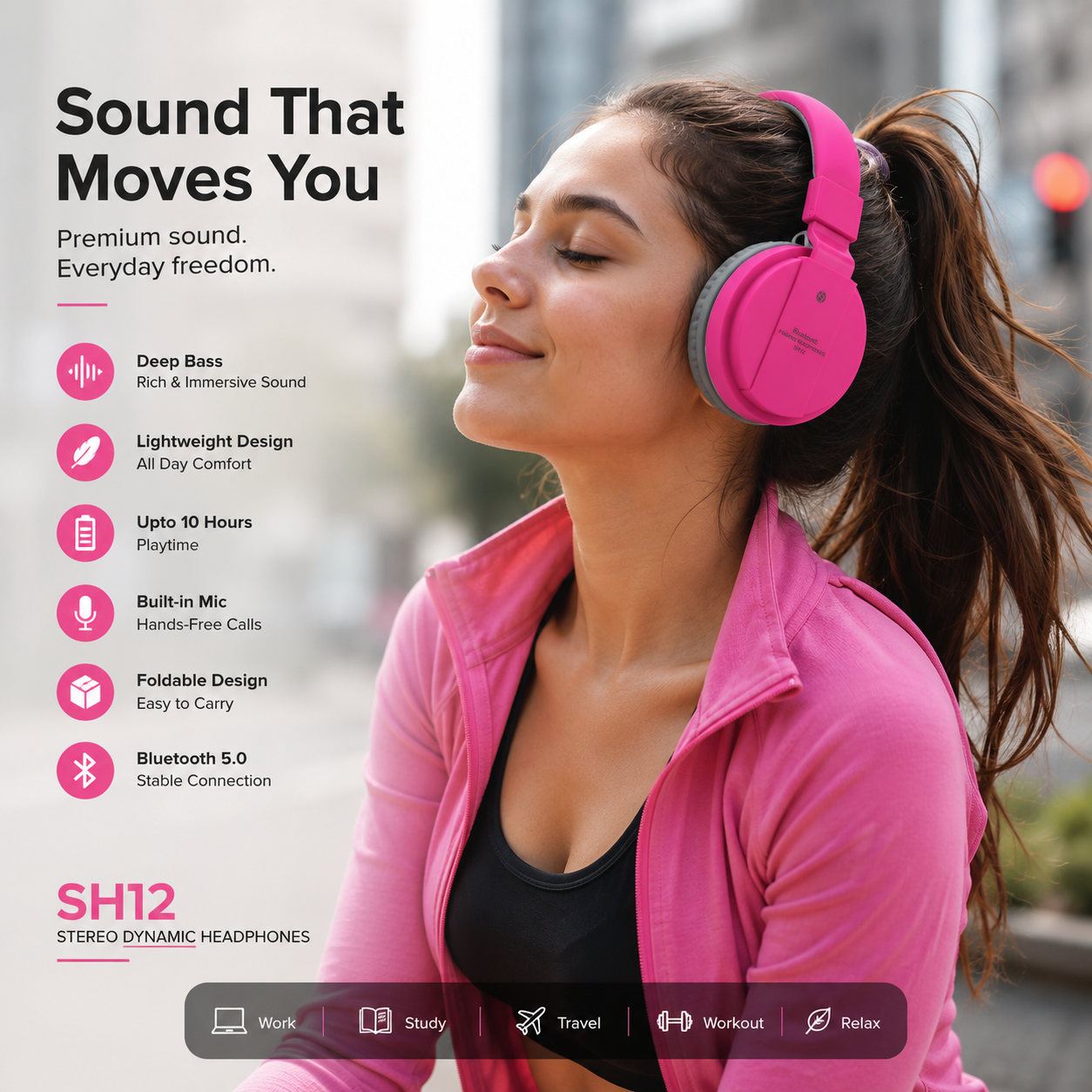 Wireless Over Ear Headphones with Mic (SH12)