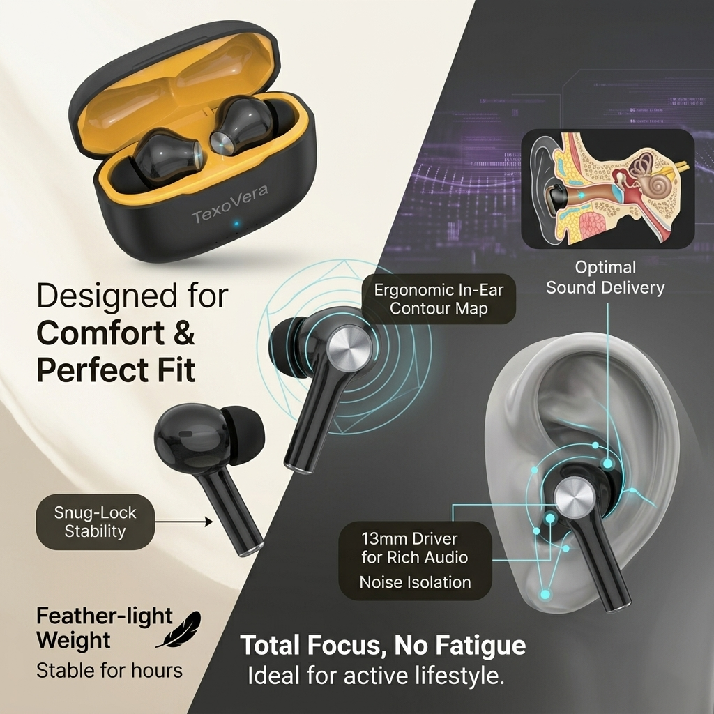 ZYRA Wireless Earbud With Comfortable Fit 30H Playback