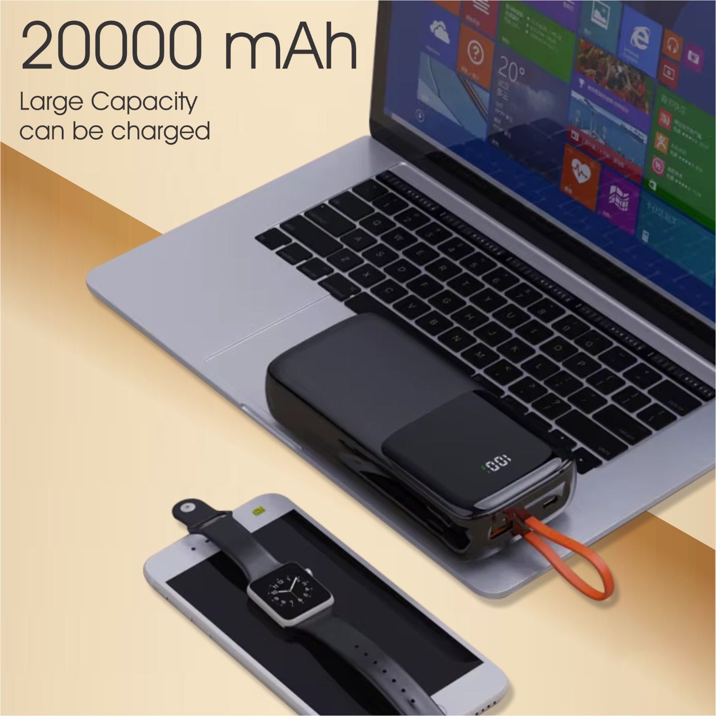 20000 mAh Power Bank 22.5W QCPD 1 Wire Digital (Black)