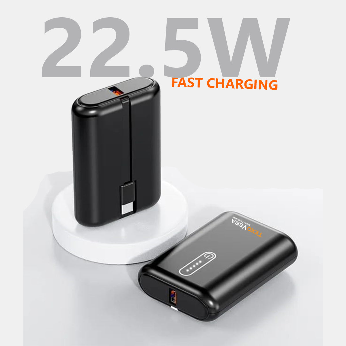 10000mAh Power Bank 22.5W with Cable - Black (POCKET-10K)