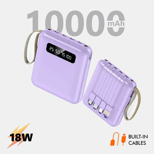 Mini 10000 mAh 12W Power Bank With 4 Cable attached