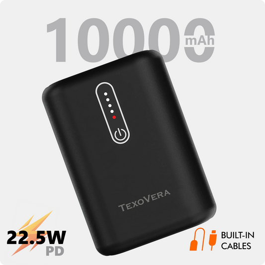 10000mAh Power Bank 22.5W with Cable - Black (POCKET-10K)