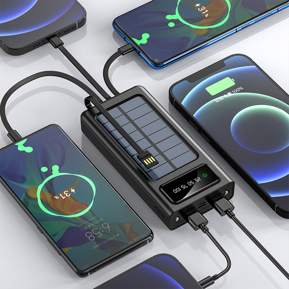 Solar Power Bank 10000 mAh with 15W Solar Charging and Lithium Polymer Battery (Solar-4Wire-10K)
