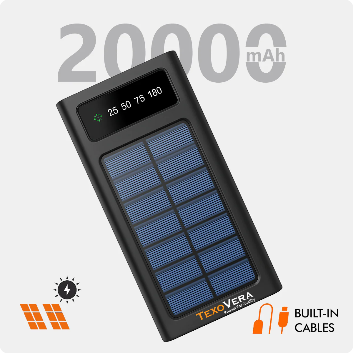 20000 mAh Solar Power Bank 15W with Lithium Polymer Battery (Solar-4Wire-20K)