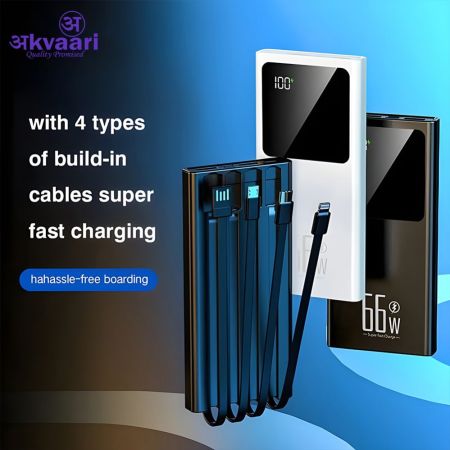 10,000 mAh Power Bank With 4 Cable attached (TTD15)-akvaari