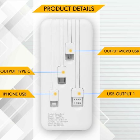 10,000 mAh Power Bank With 4 Cable (TTD9)-akvaari