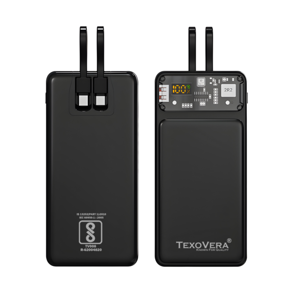 akvaari 10000 mAh Power Bank 25W with Lithium Polymer Battery (2SMALL-WIRE-10K)