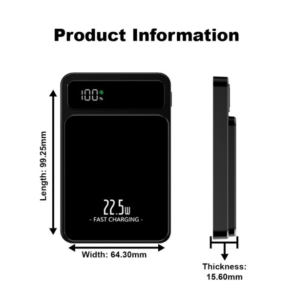 akvaari 10000 mAh Wireless Power Bank 15w Wireless, 25W Wired with Lithium Polymer Battery (Metal-look-digital)-Black - Image 3