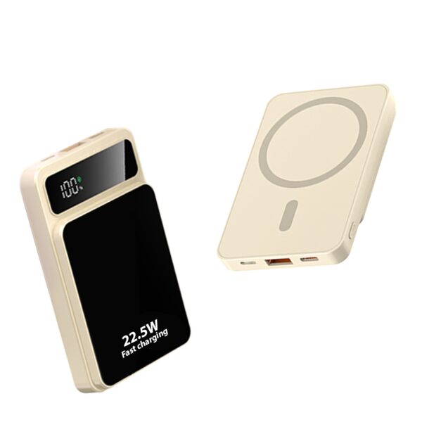 akvaari 10000 mAh Wireless Power Bank 15w Wireless, 25W Wired with Lithium Polymer Battery (Metal-look-digital)-Baige