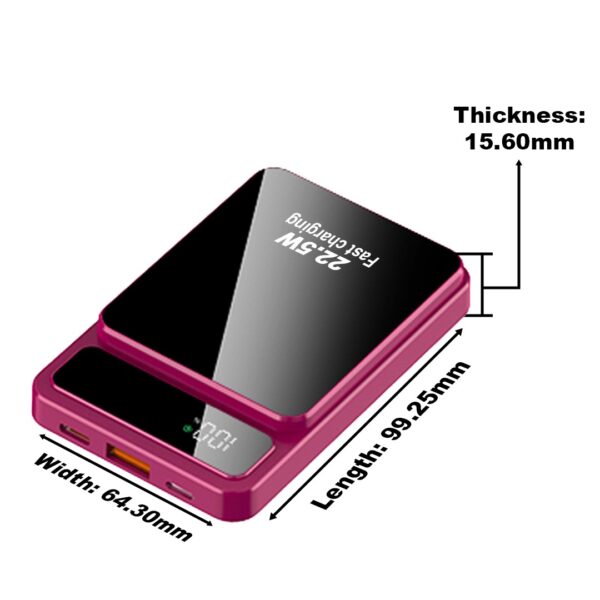 akvaari 10000 mAh Wireless Power Bank 15w Wireless, 25W Wired with Lithium Polymer Battery (Metal-look-digital)-Rose Red - Image 3