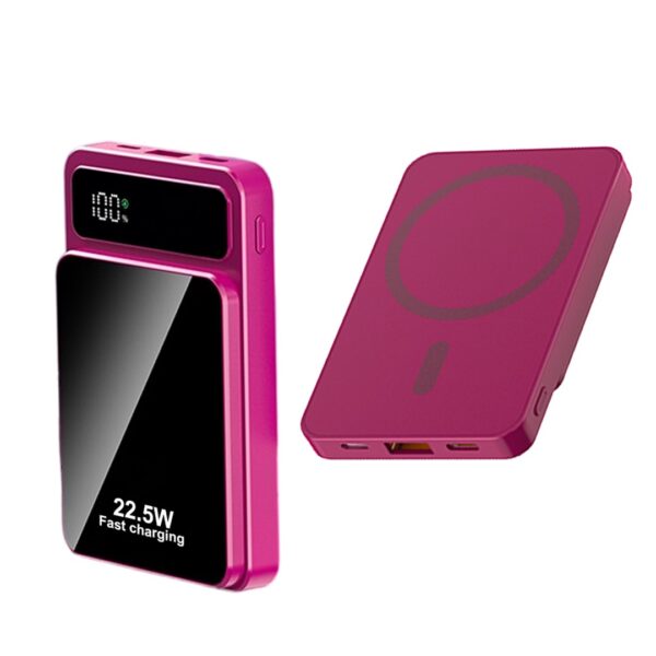 akvaari 10000 mAh Wireless Power Bank 15w Wireless, 25W Wired with Lithium Polymer Battery (Metal-look-digital)-Rose Red
