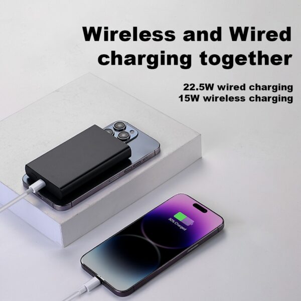 akvaari 10000 mAh Wireless Power Bank 15w Wireless, 25W Wired with Lithium Polymer Battery (Metal-Wireless)-Black - Image 5