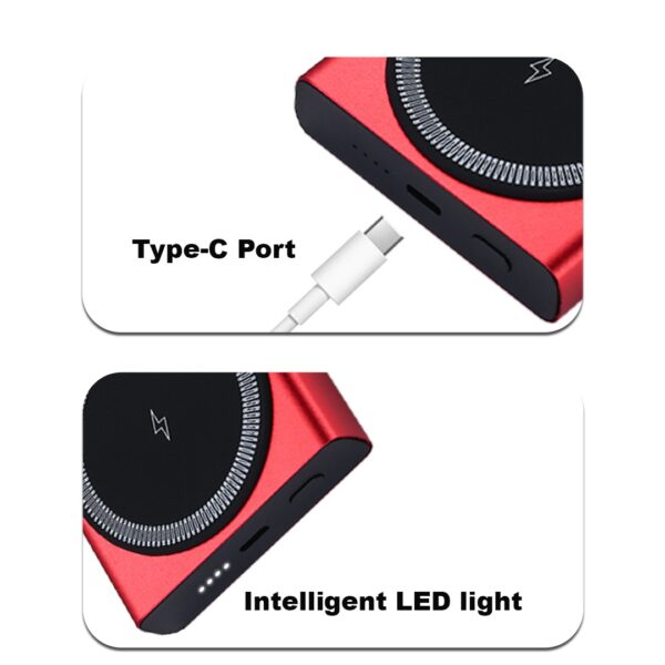akvaari 10000 mAh Wireless Power Bank 15w Wireless, 25W Wired with Lithium Polymer Battery (Metal-Wireless)-Red - Image 3