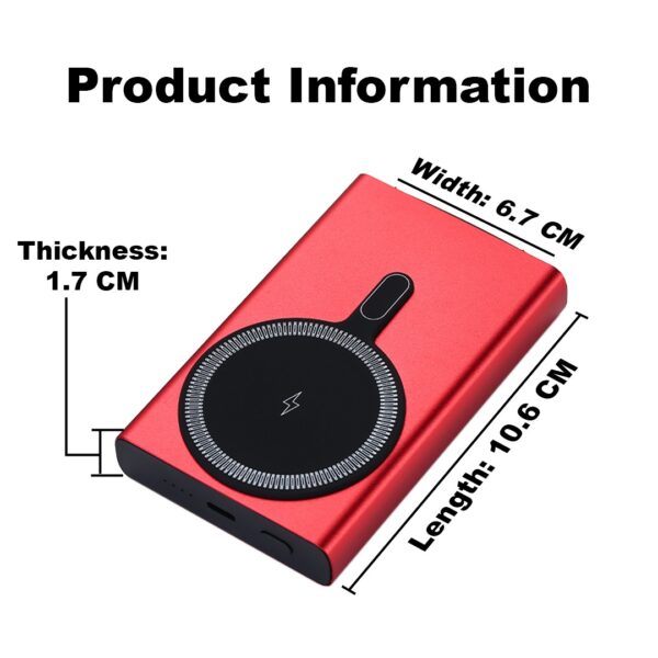 akvaari 10000 mAh Wireless Power Bank 15w Wireless, 25W Wired with Lithium Polymer Battery (Metal-Wireless)-Red - Image 4