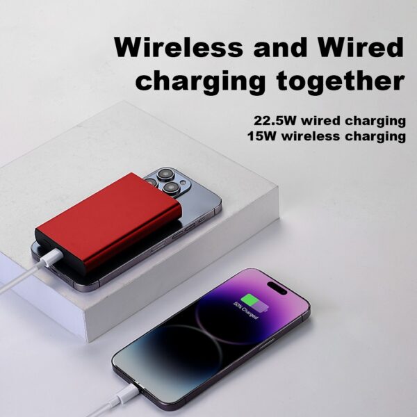 akvaari 10000 mAh Wireless Power Bank 15w Wireless, 25W Wired with Lithium Polymer Battery (Metal-Wireless)-Red - Image 5