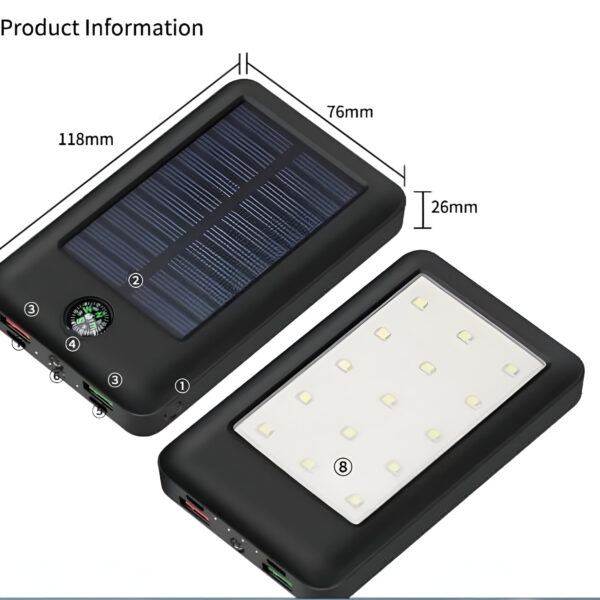 akvaari 13000 mAh Solar Power Bank 15W Solar with Lithium Polymer Battery (Compas-solar-13K) - Image 3