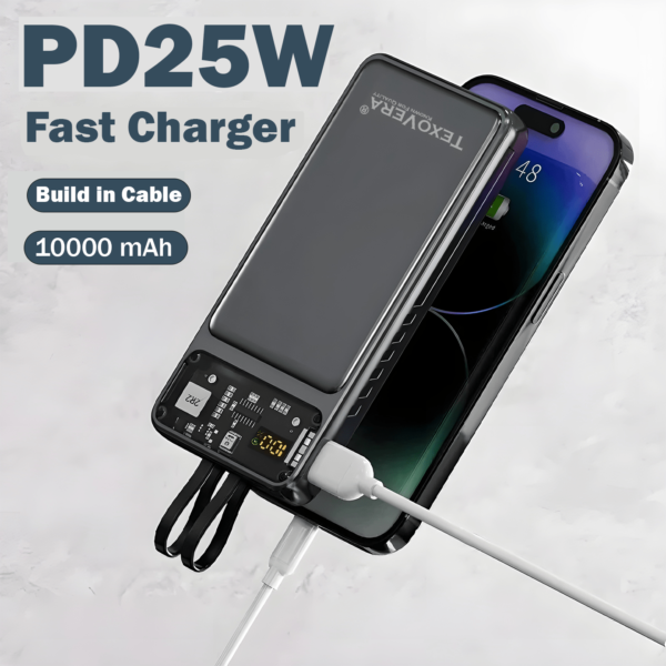 akvaari 10000 mAh Power Bank 25W with Lithium Polymer Battery (2SMALL-WIRE-10K) - Image 3